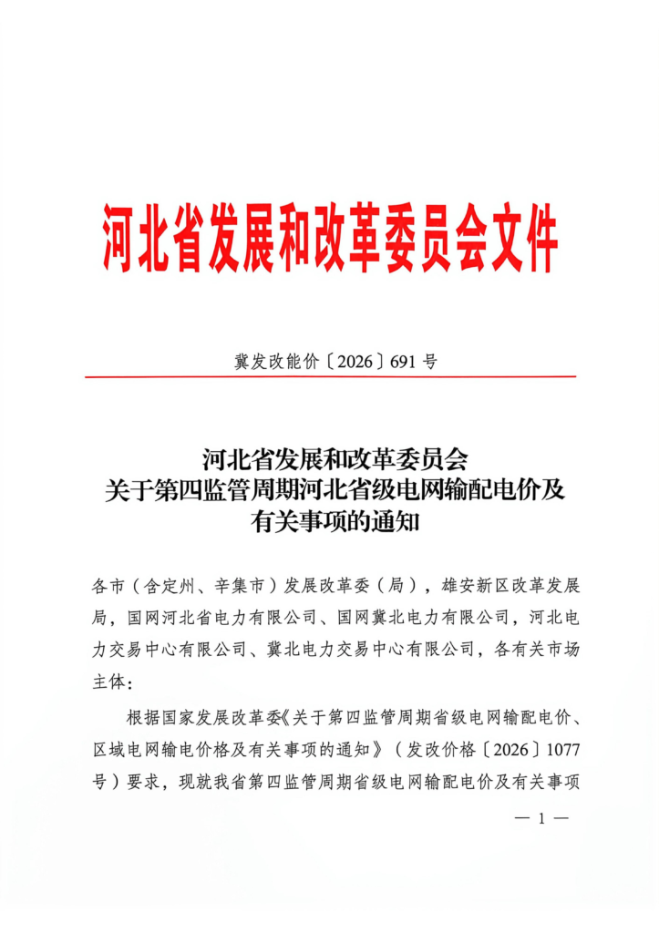 河北省发改委《关于第四监管周期河北省级电网输配电价及有关事项的通知》 image